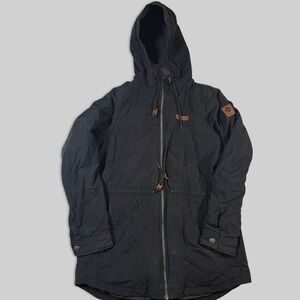 Vintage Columbia Hooded Parka Jacket Women's S Black Full Zip Coat Y2K Logo